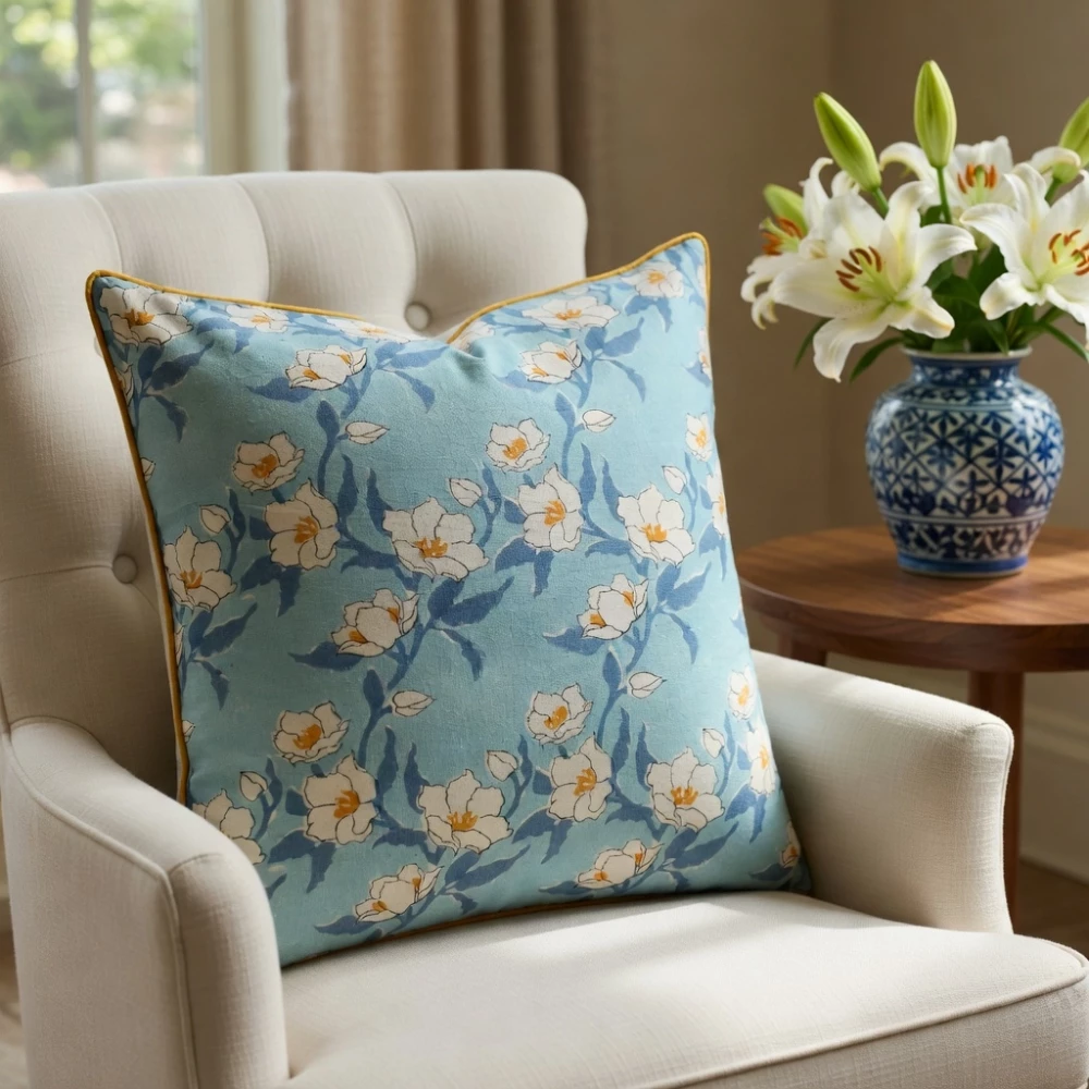 Image of Piping Cushion Cover 50x50 cms |  Camellia Blue Mist 260919