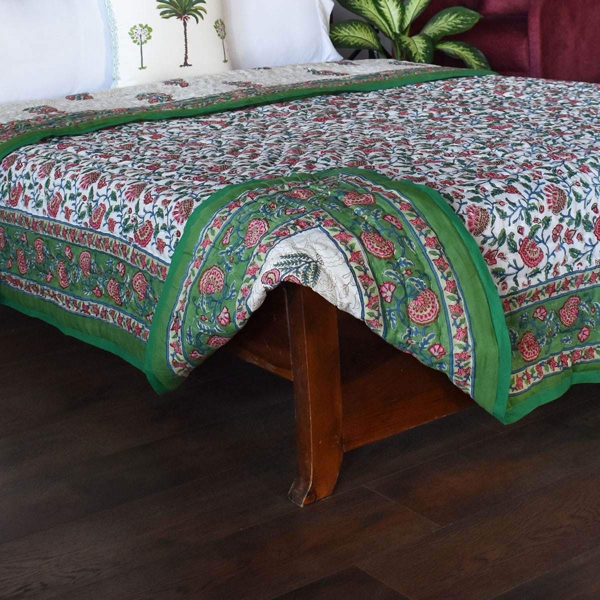 Hand Block Printed Cotton Queen Size Quilt Dawn Glory 251205