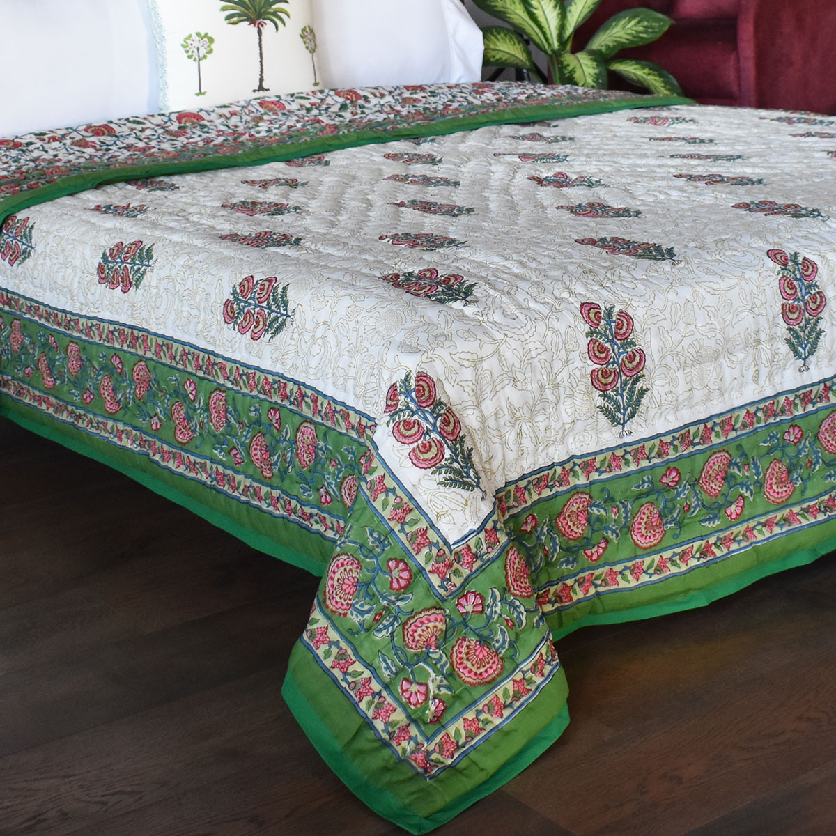 Hand Block Printed Cotton Queen Size Quilt Dawn Glory 251205