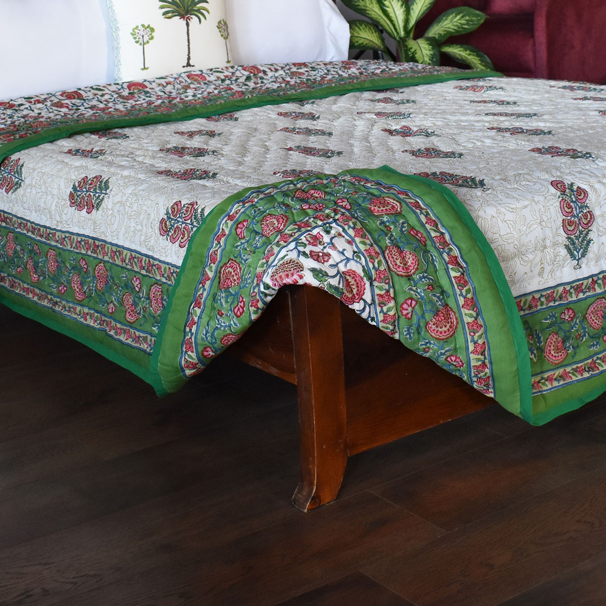 Hand Block Printed Cotton Queen Size Quilt  Dawn Glory 251205