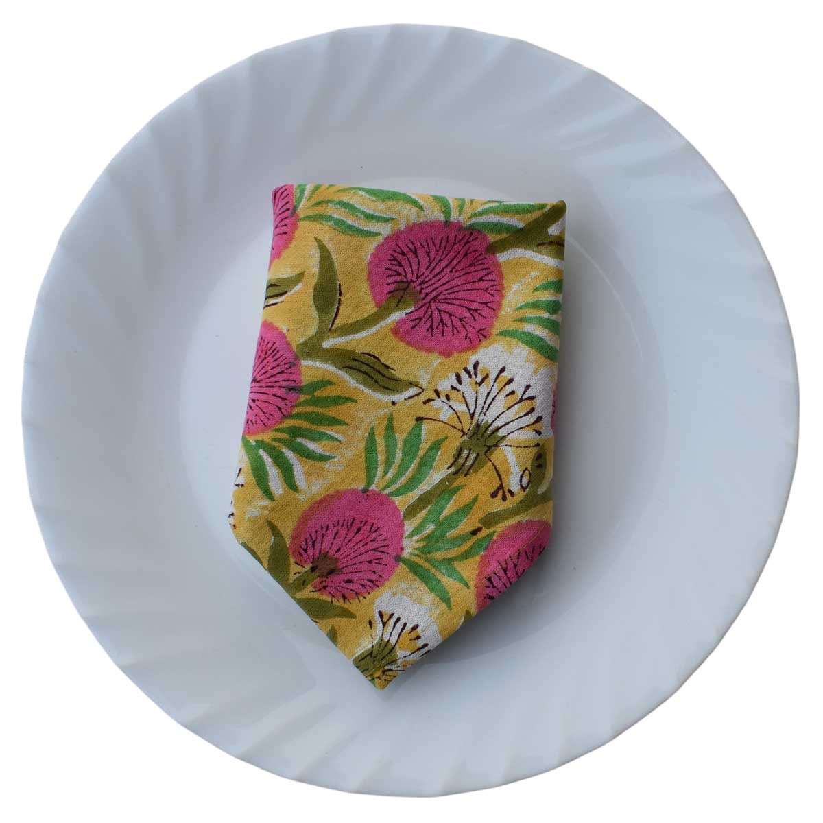 Hand Block Printed Cotton Napkin 45x45 cms Set of 4 Napkins Desert Blossom Pink Gud 100607