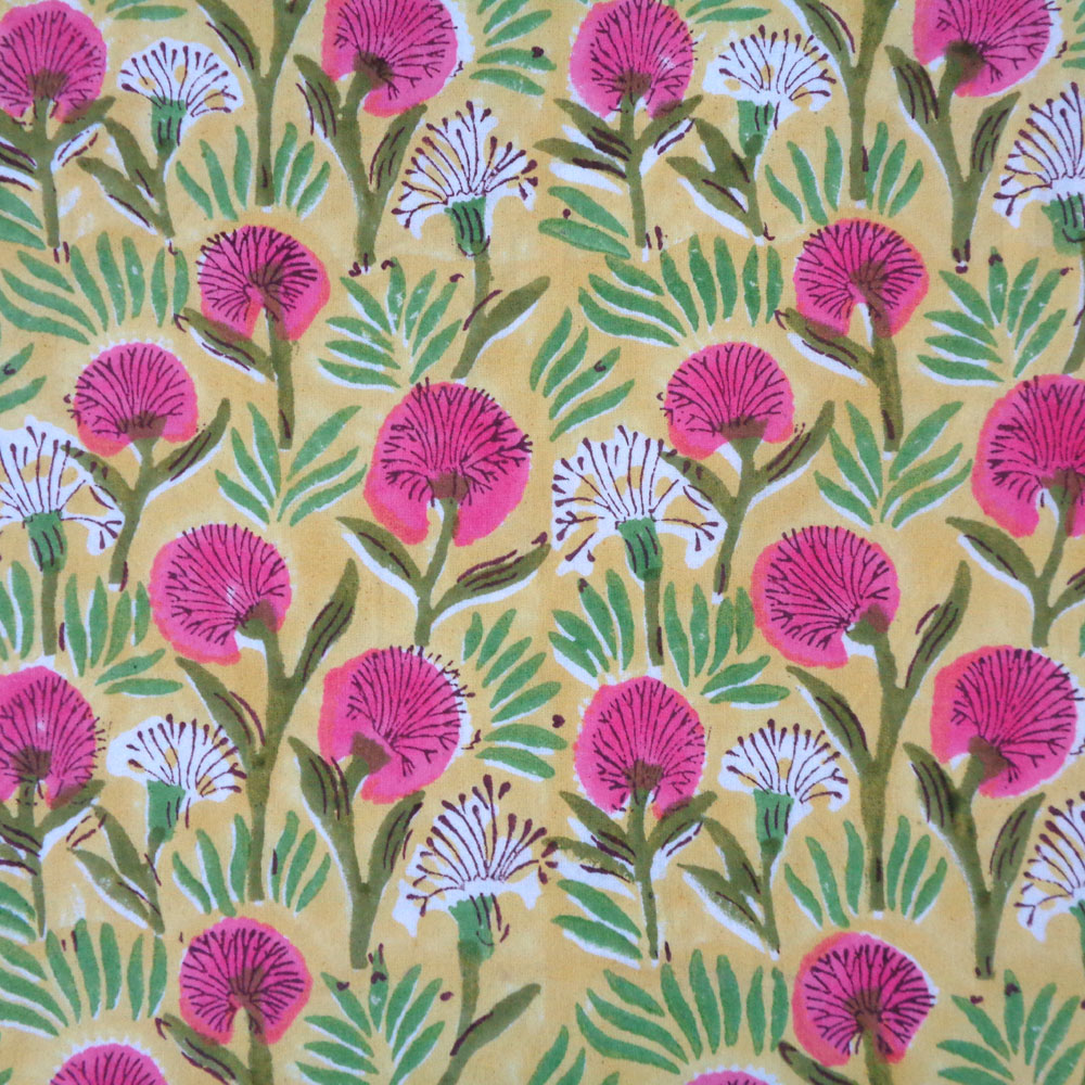 Hand Block Printed Cotton Napkin 45x45 cms Set of 4 Napkins Desert Blossom Pink Gud 100607