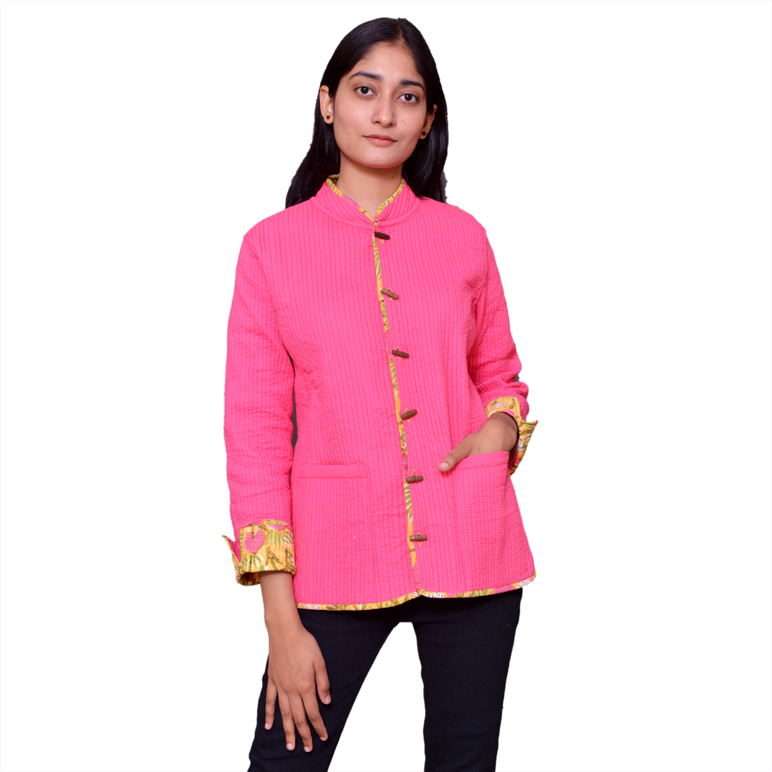 Quilted Jacket Size Short Length   Phuljhari Olive Gud 103487