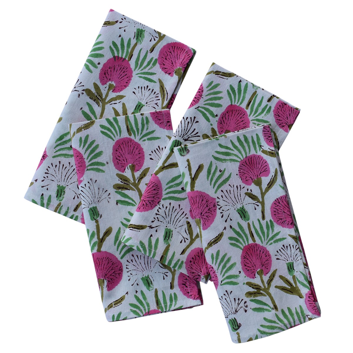 Hand Block Printed Cotton Napkin 45x45 cms Set of 4 Napkins  Desert Blossom Pink Open 501440