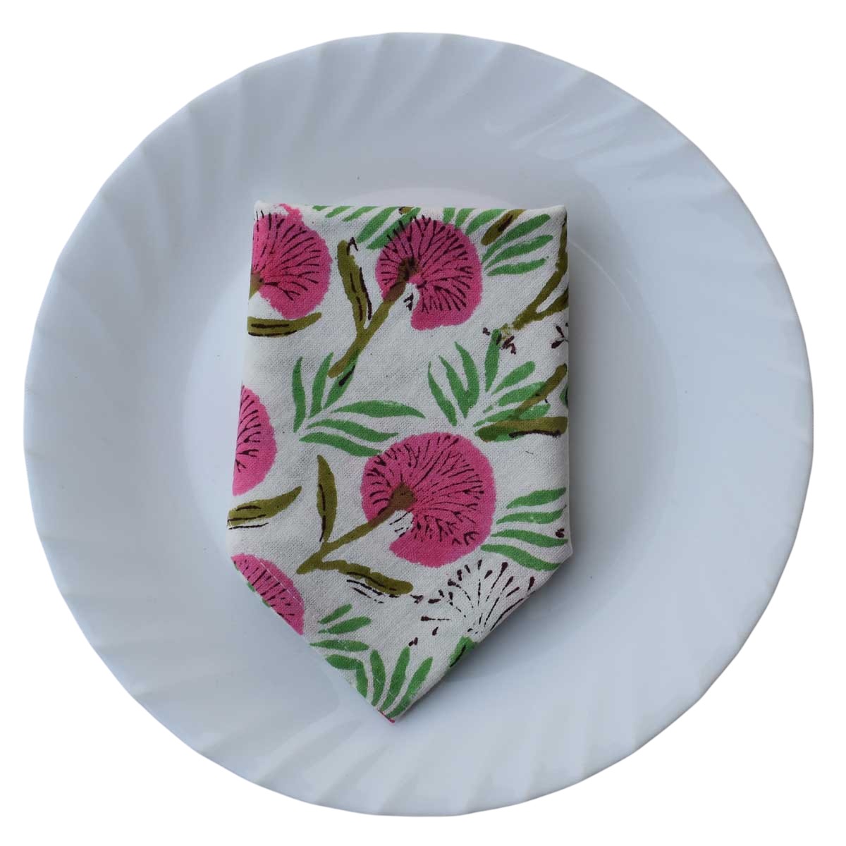 Hand Block Printed Cotton Napkin 45x45 cms Set of 4 Napkins Desert Blossom Pink Open 501440