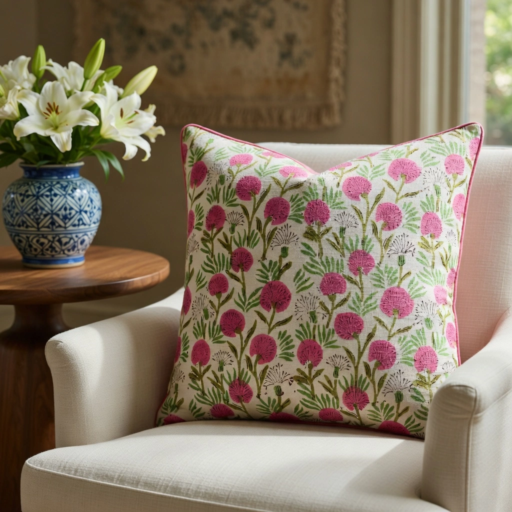Piping Cushion Cover 50x50 cms  Desert Blossom Pink Open 501440