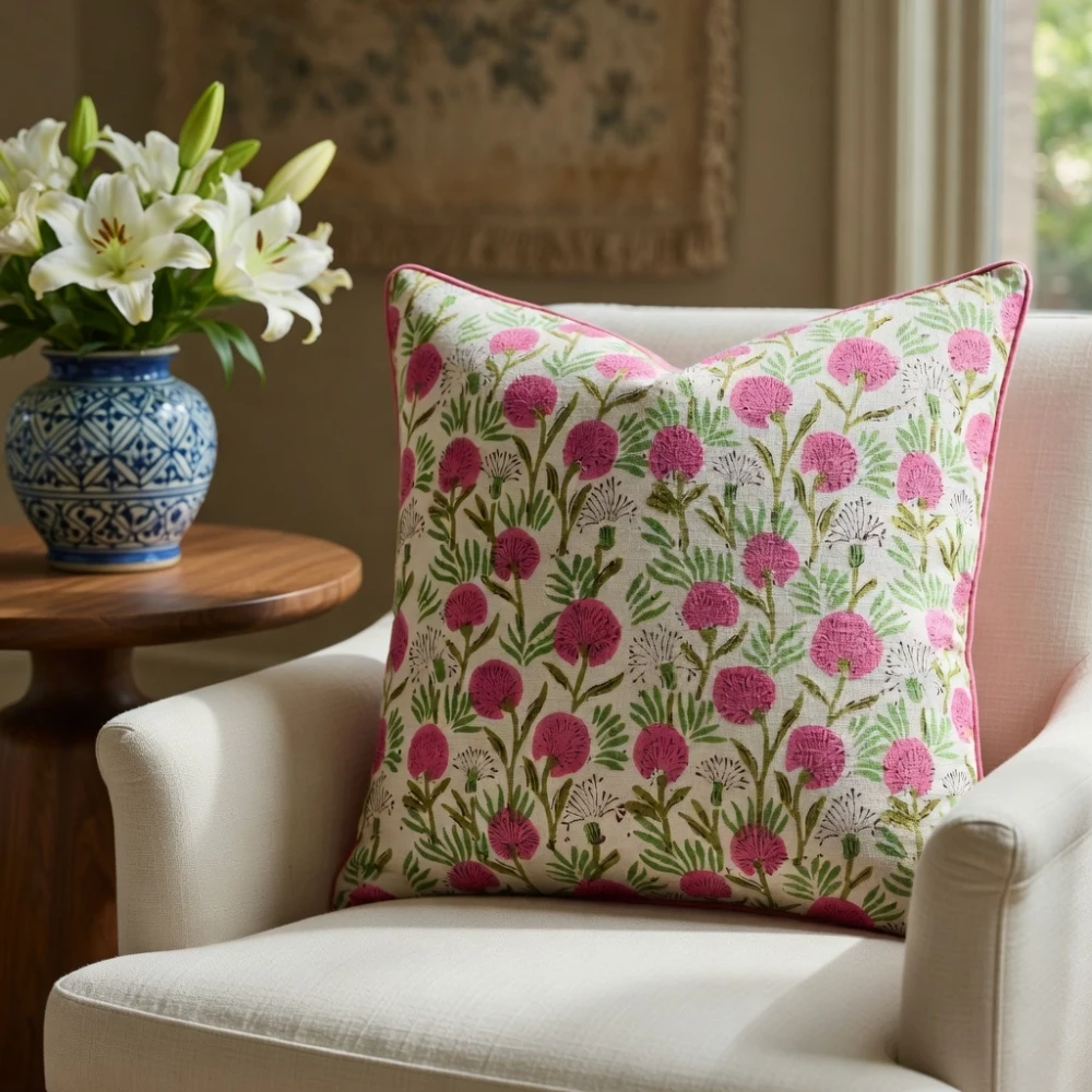 Image of Piping Cushion Cover 50x50 cms | Desert Blossom Pink Open 501440