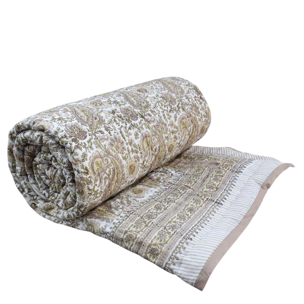 Hand Block Printed Cotton Queen Size Quilt Desert Paisley 260114