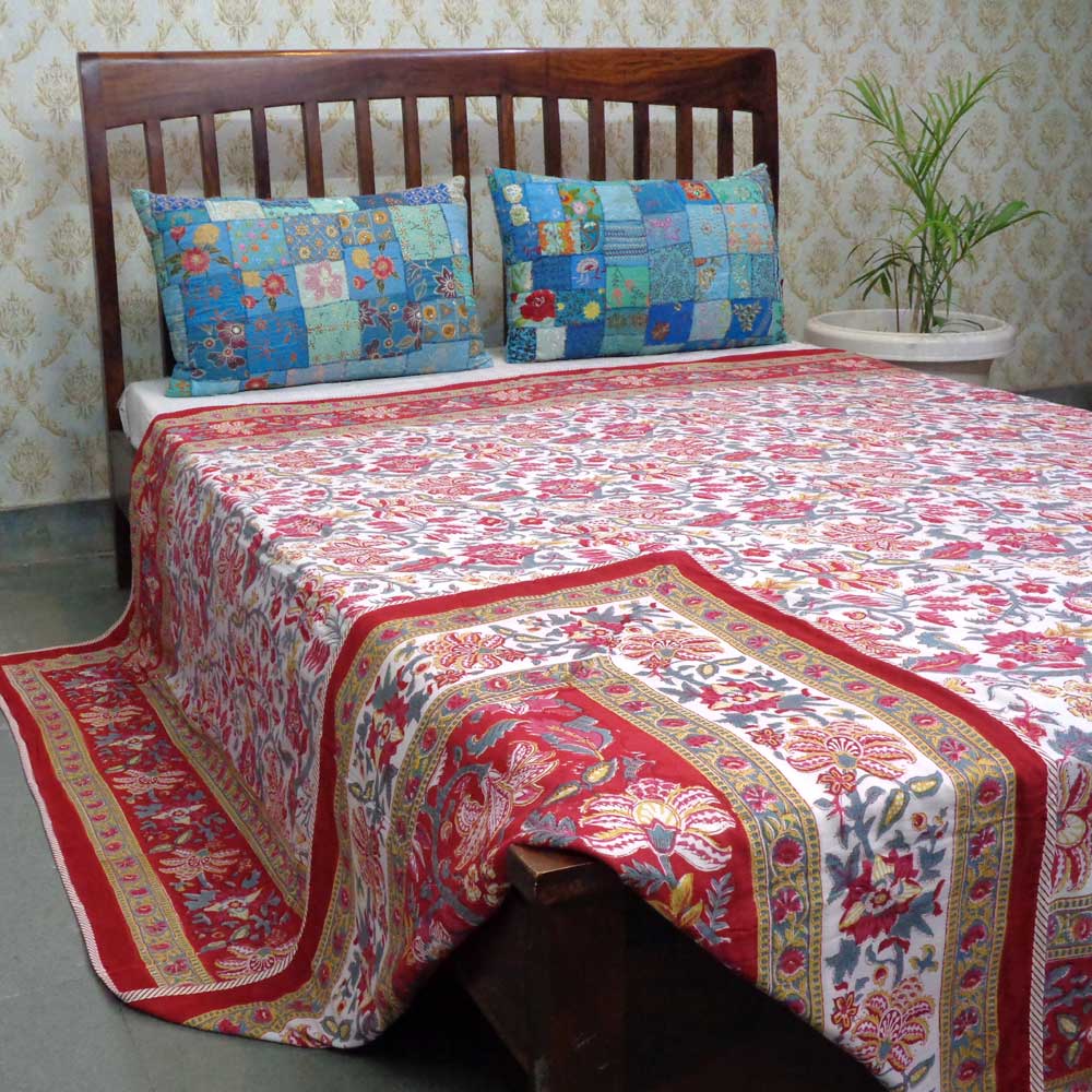 Indian Hand Block Printed Cotton Dohar Queen Size Anarkali Red 205559