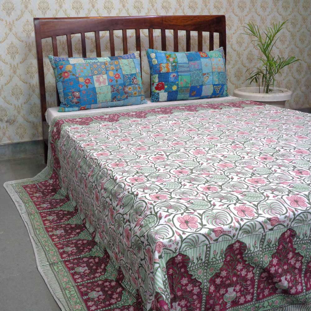Indian Hand Block Printed Cotton Dohar Queen Size Chakri Phool 230848