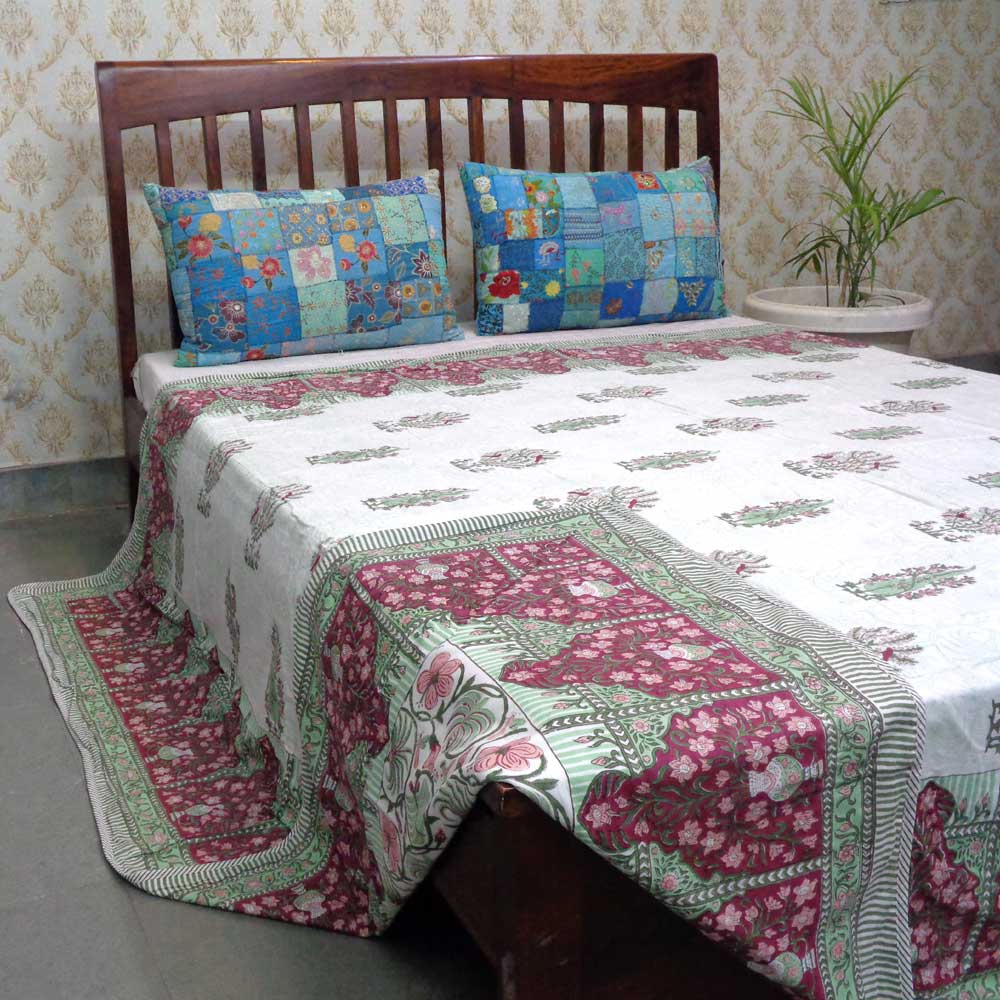 Indian Hand Block Printed Cotton Dohar Queen Size Chakri Phool 230848