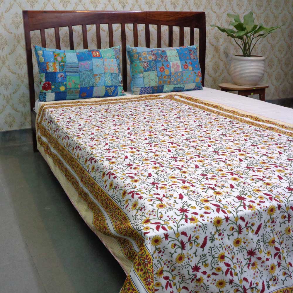 Hand Block Printed Cotton Twin Size Dohar Kali Boota Pila 100274