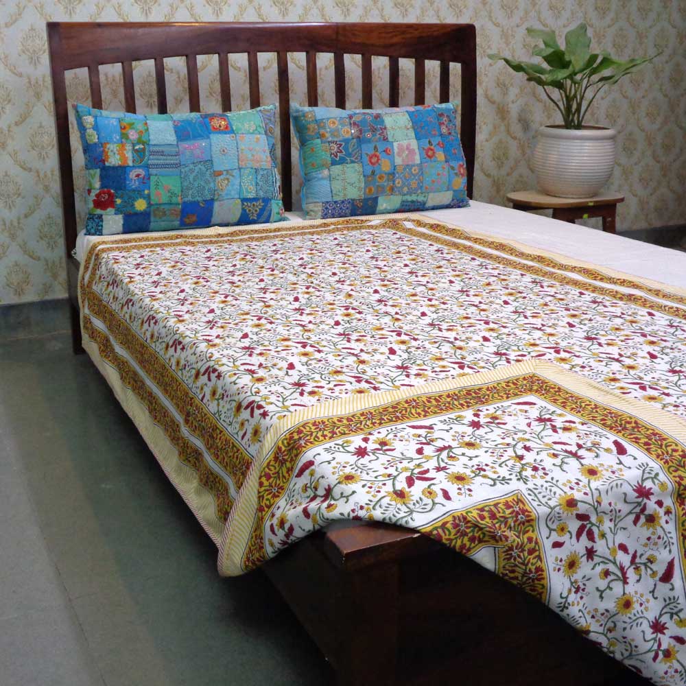 Hand Block Printed Cotton Twin Size Dohar Kali Boota Pila 100274