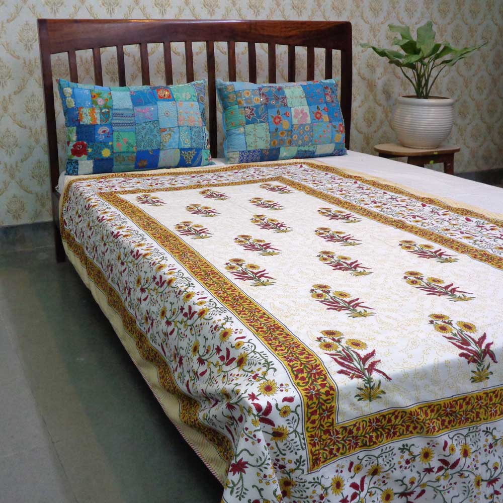 Hand Block Printed Cotton Twin Size Dohar Kali Boota Pila 100274