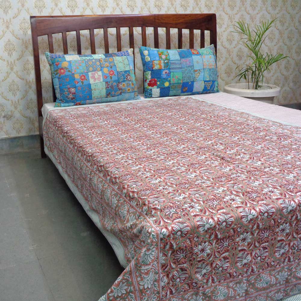 Hand Block Printed Cotton Twin Size Dohar Rosewood 205656