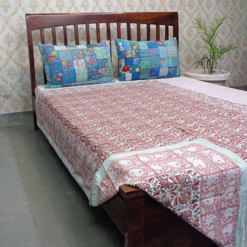Hand Block Printed Cotton Twin Size Dohar Rosewood 205656