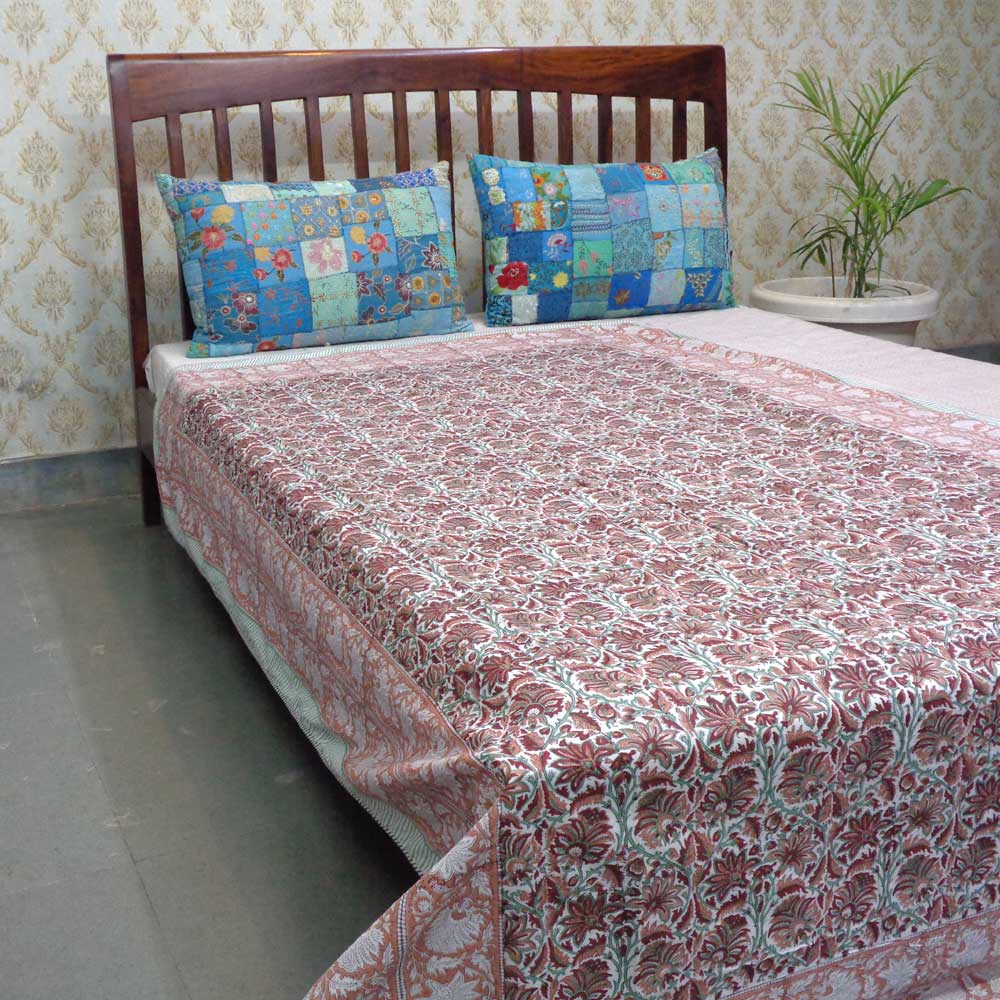 Hand Block Printed Cotton Twin Size Dohar Rosewood 205656
