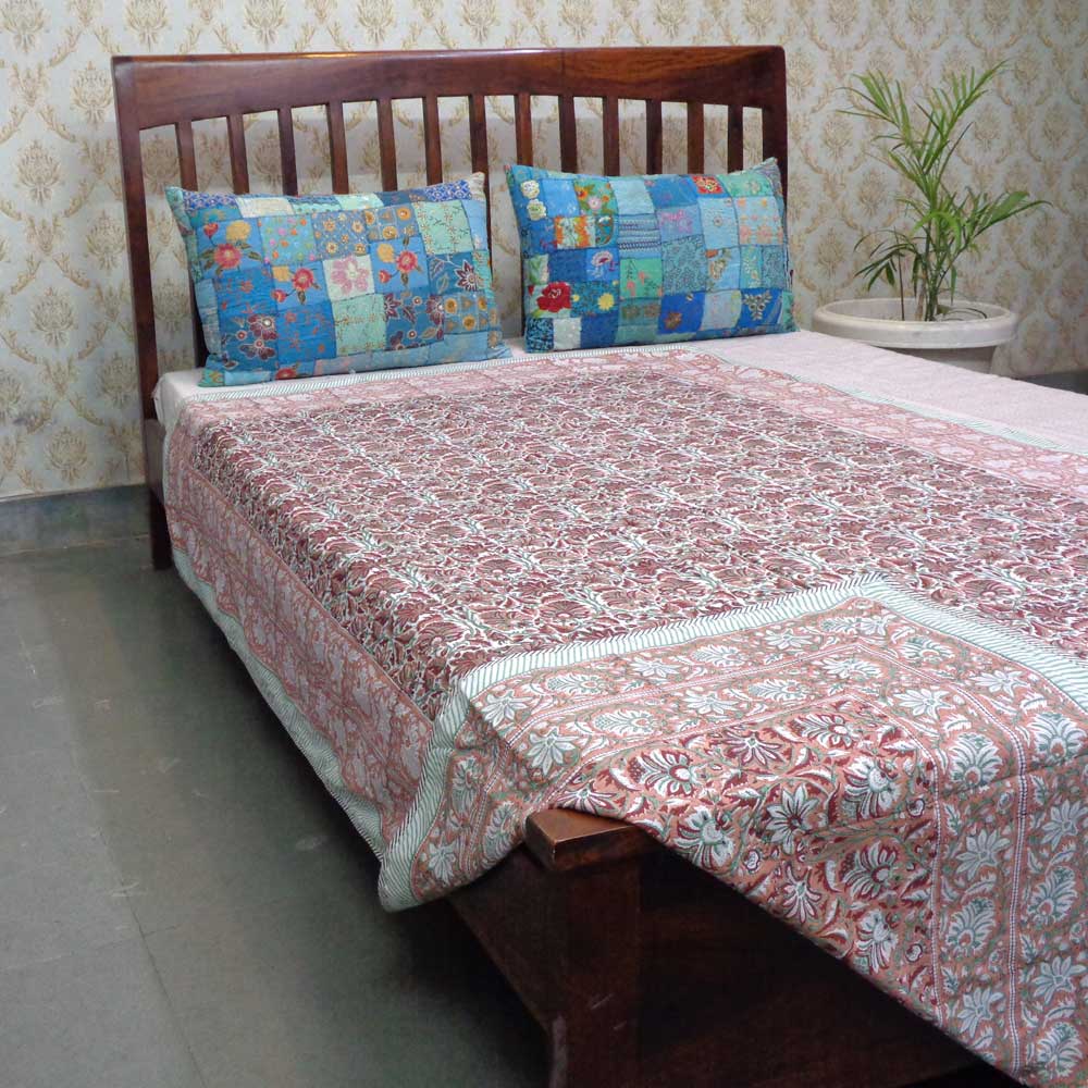 Hand Block Printed Cotton Twin Size Dohar Rosewood 205656