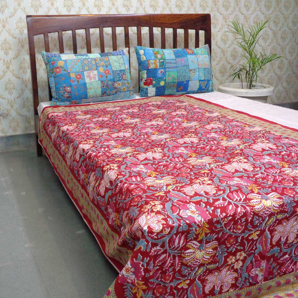 Hand Block Printed Cotton Twin Size Dohar Anarkali Red 205851