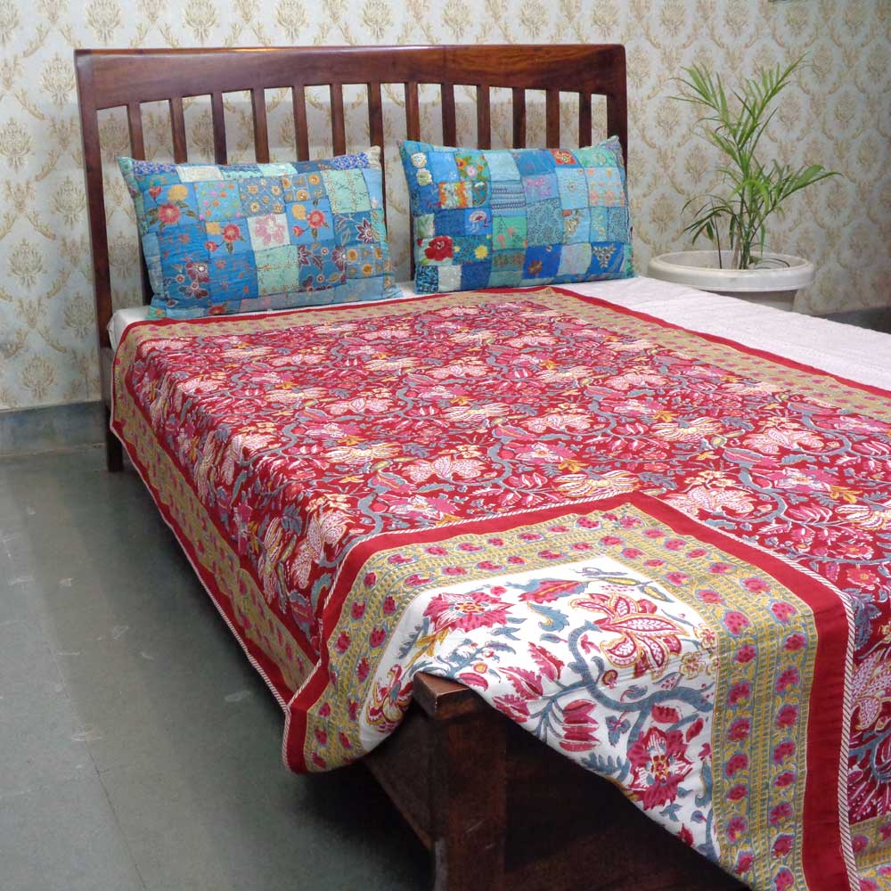 Hand Block Printed Cotton Twin Size Dohar Anarkali Red 205851