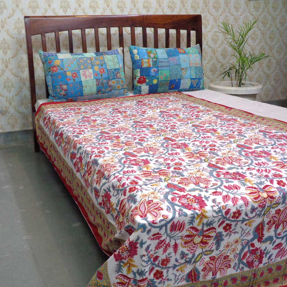 Hand Block Printed Cotton Twin Size Dohar Anarkali Red 205851