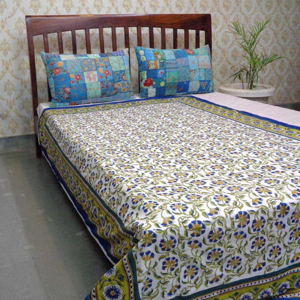 Hand Block Printed Cotton Twin Size Dohar Chakri Blue Gud 102656