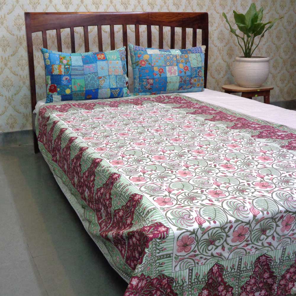 Hand Block Printed Cotton Twin Size Dohar Chakri Phool 230848