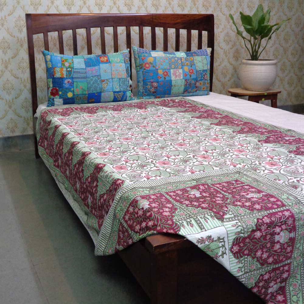 Hand Block Printed Cotton Twin Size Dohar Chakri Phool 230848