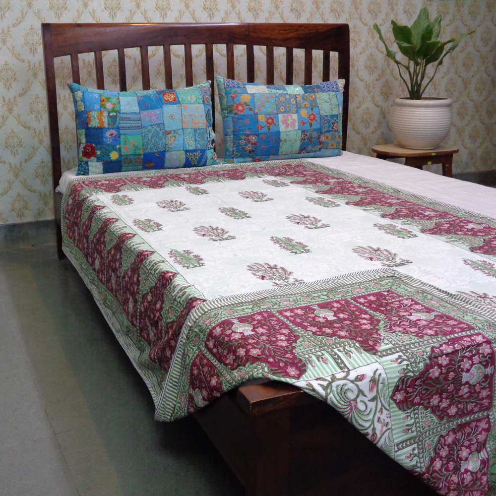 Hand Block Printed Cotton Twin Size Dohar  Chakri Phool 230848