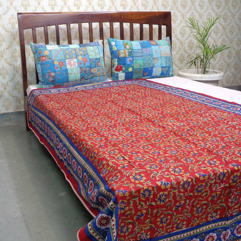 Hand Block Printed Cotton Twin Size Dohar Chakri Red Gud 101748