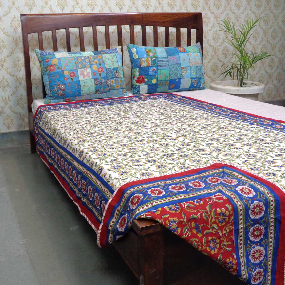 Hand Block Printed Cotton Twin Size Dohar Chakri Red Gud 101748