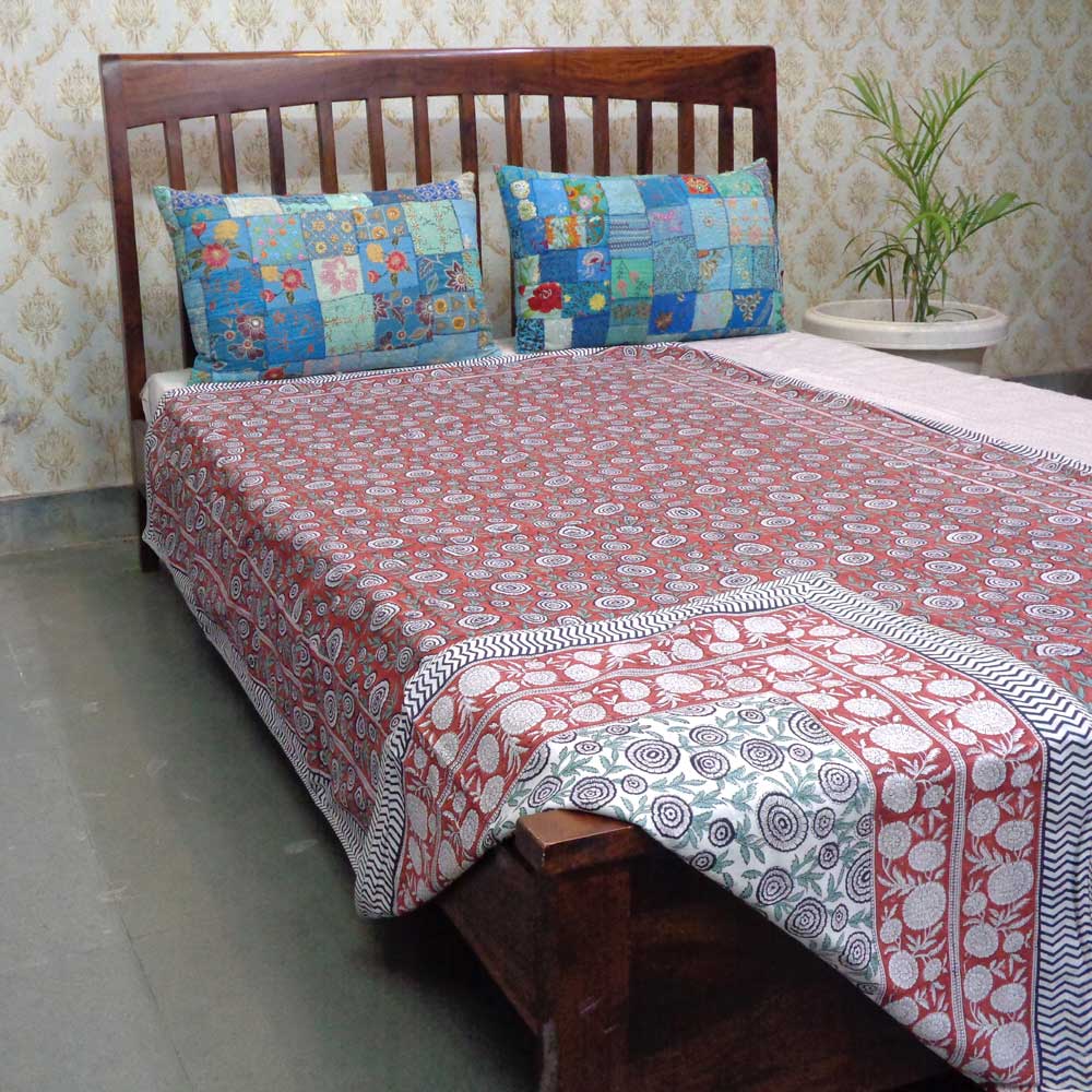 Hand Block Printed Cotton Twin Size Dohar Gol Phool Brown 205723