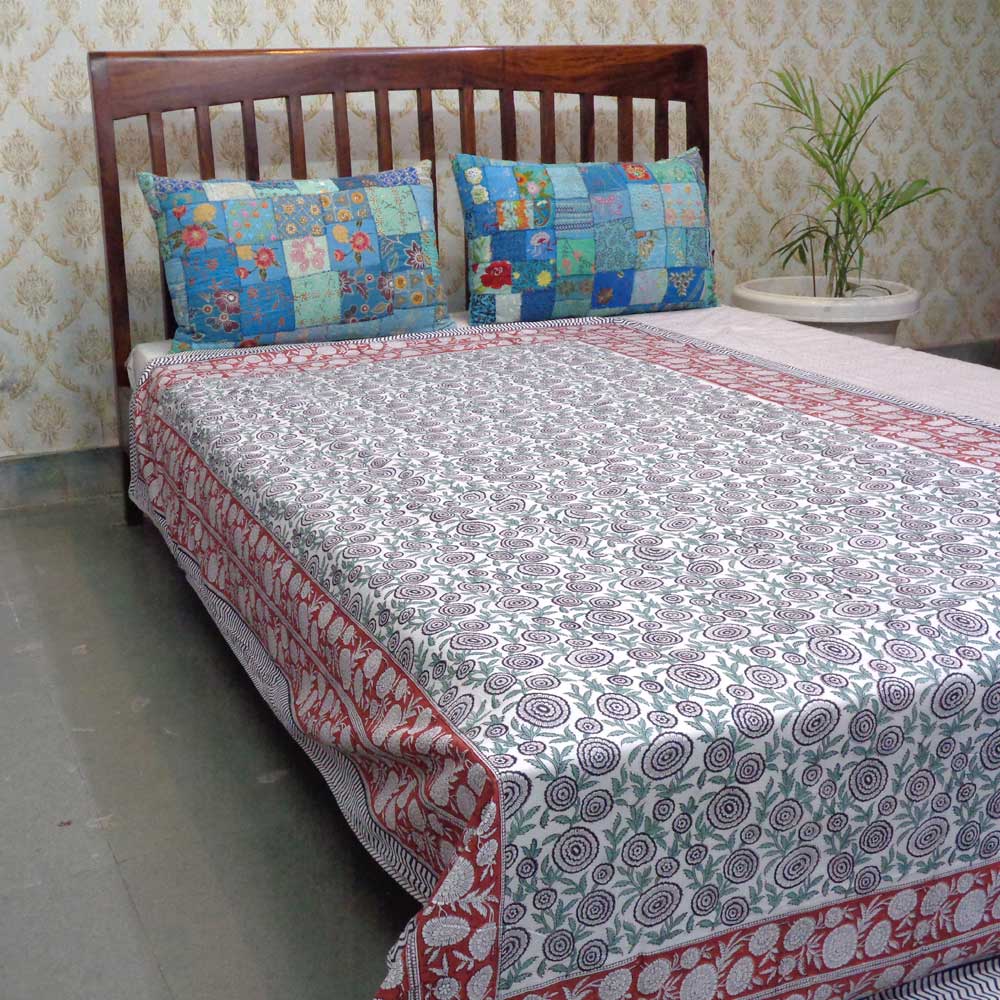 Hand Block Printed Cotton Twin Size Dohar Gol Phool Brown 205723