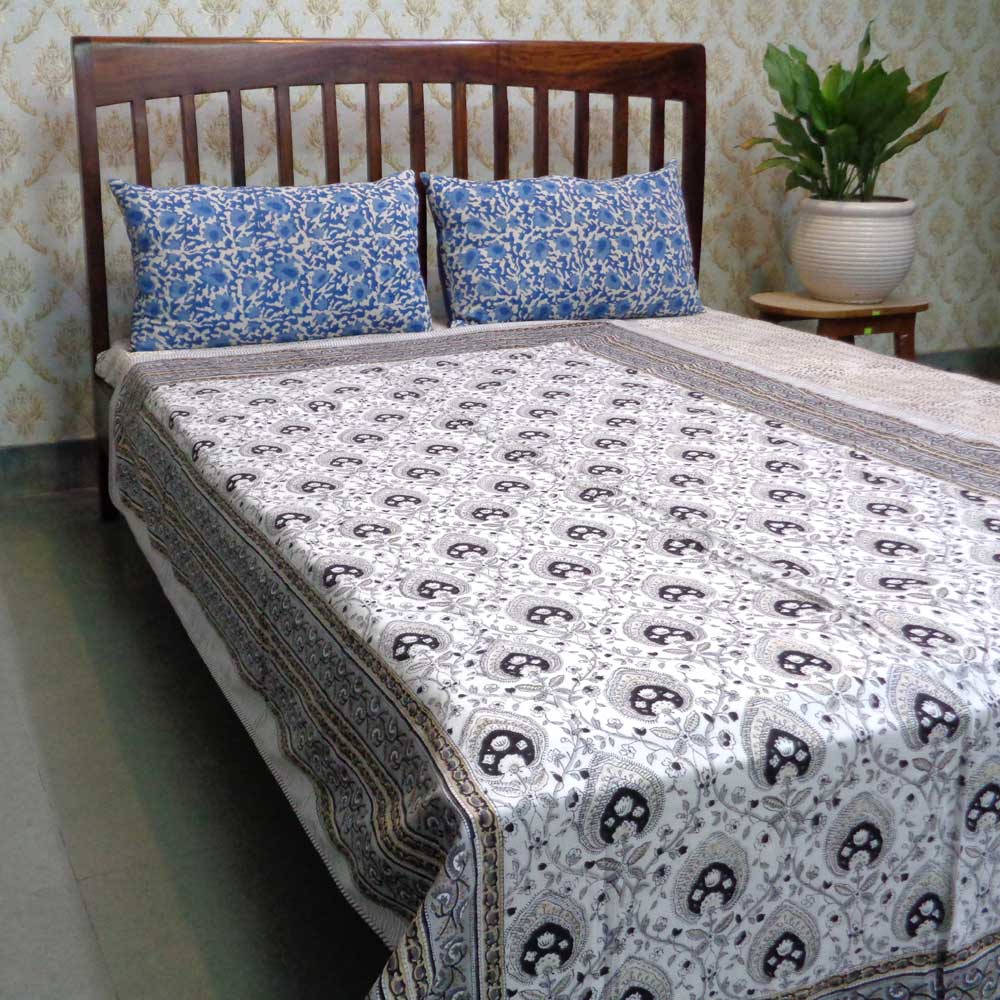 Hand Block Printed Cotton Twin Size Dohar Pan Leaf Dusk 100879