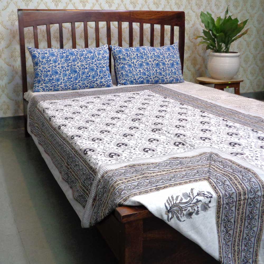Hand Block Printed Cotton Twin Size Dohar Pan Leaf Dusk 100879