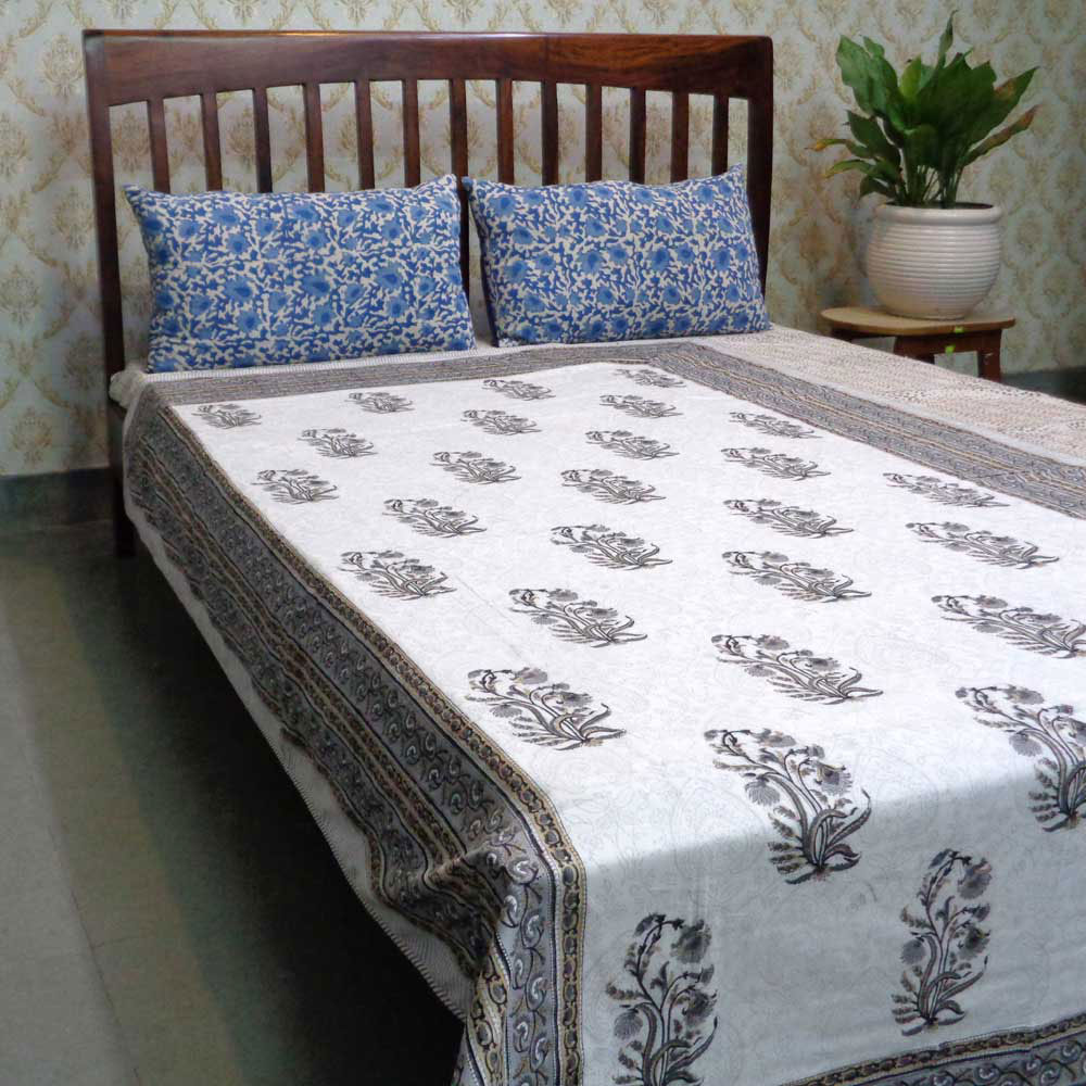 Hand Block Printed Cotton Twin Size Dohar Pan Leaf Dusk 100879