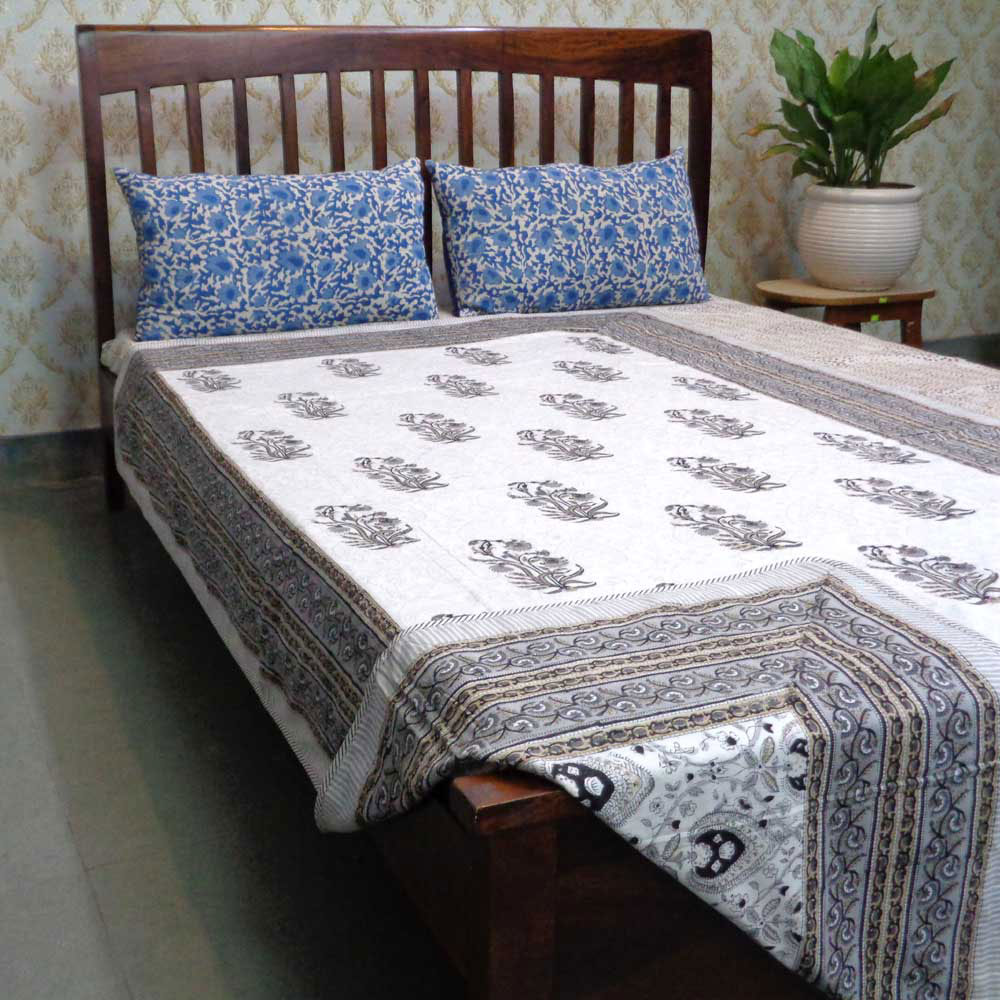 Hand Block Printed Cotton Twin Size Dohar Pan Leaf Dusk 100879