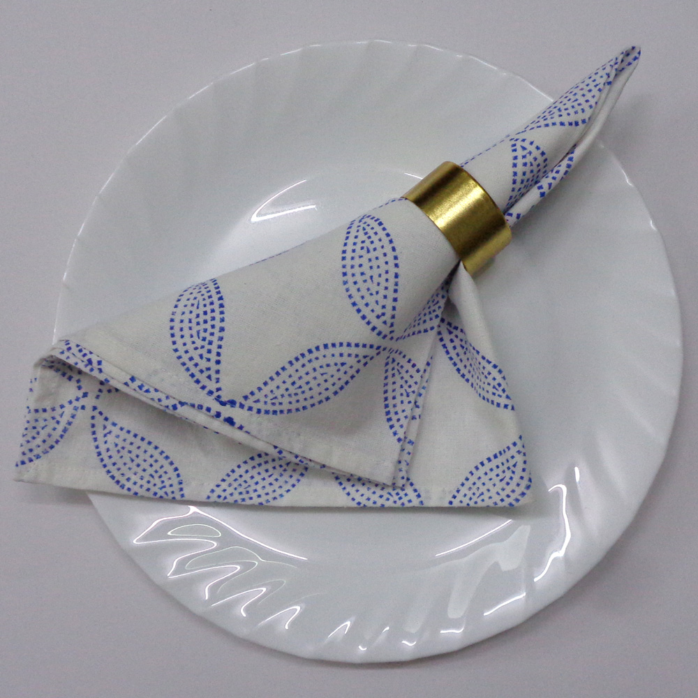 Hand Block Printed Cotton Napkin 45x45 Set of 4 Napkins Dotty Leaves 109097