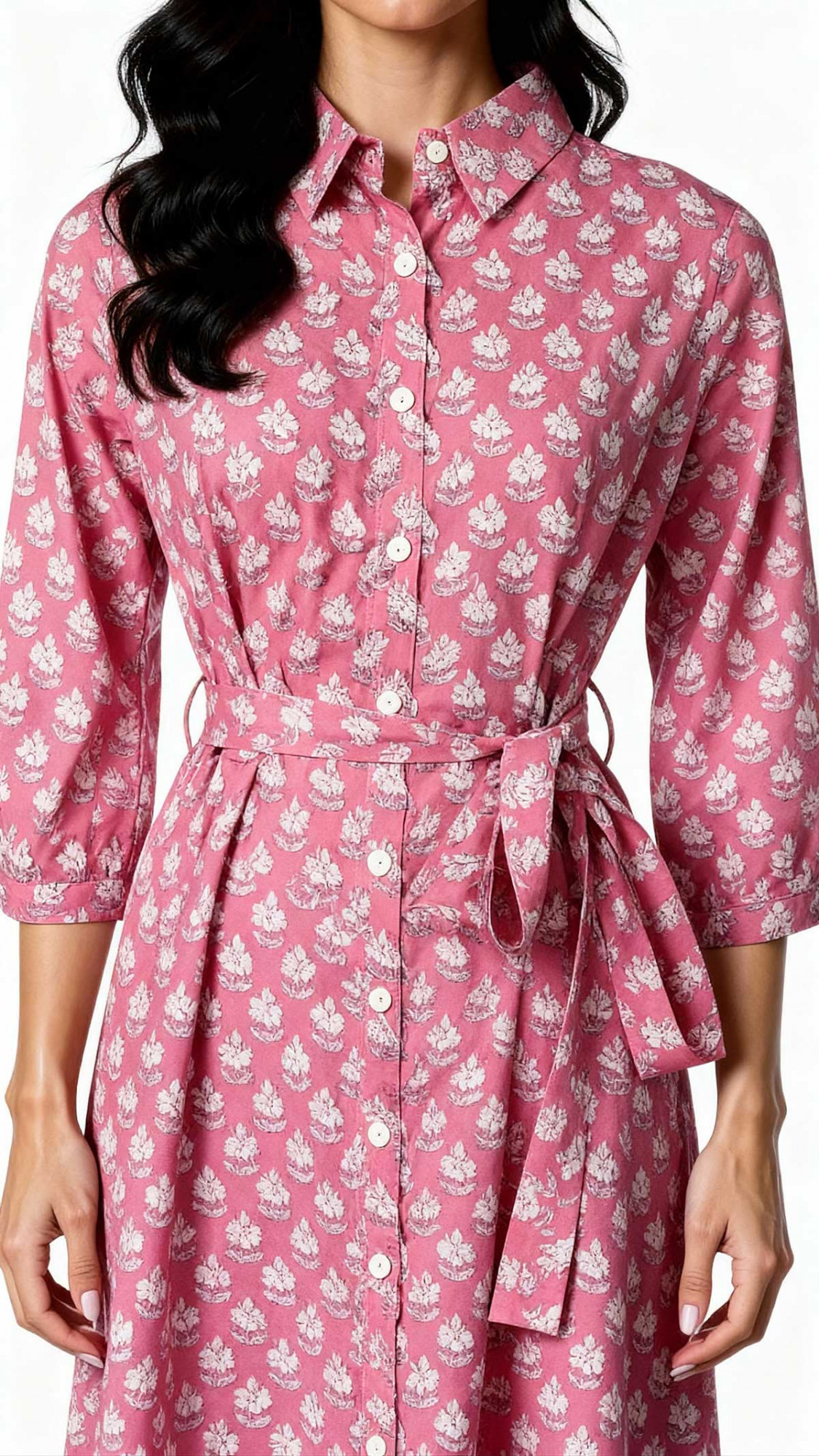 Hand Printed Cotton Long Shirt Dress for Women