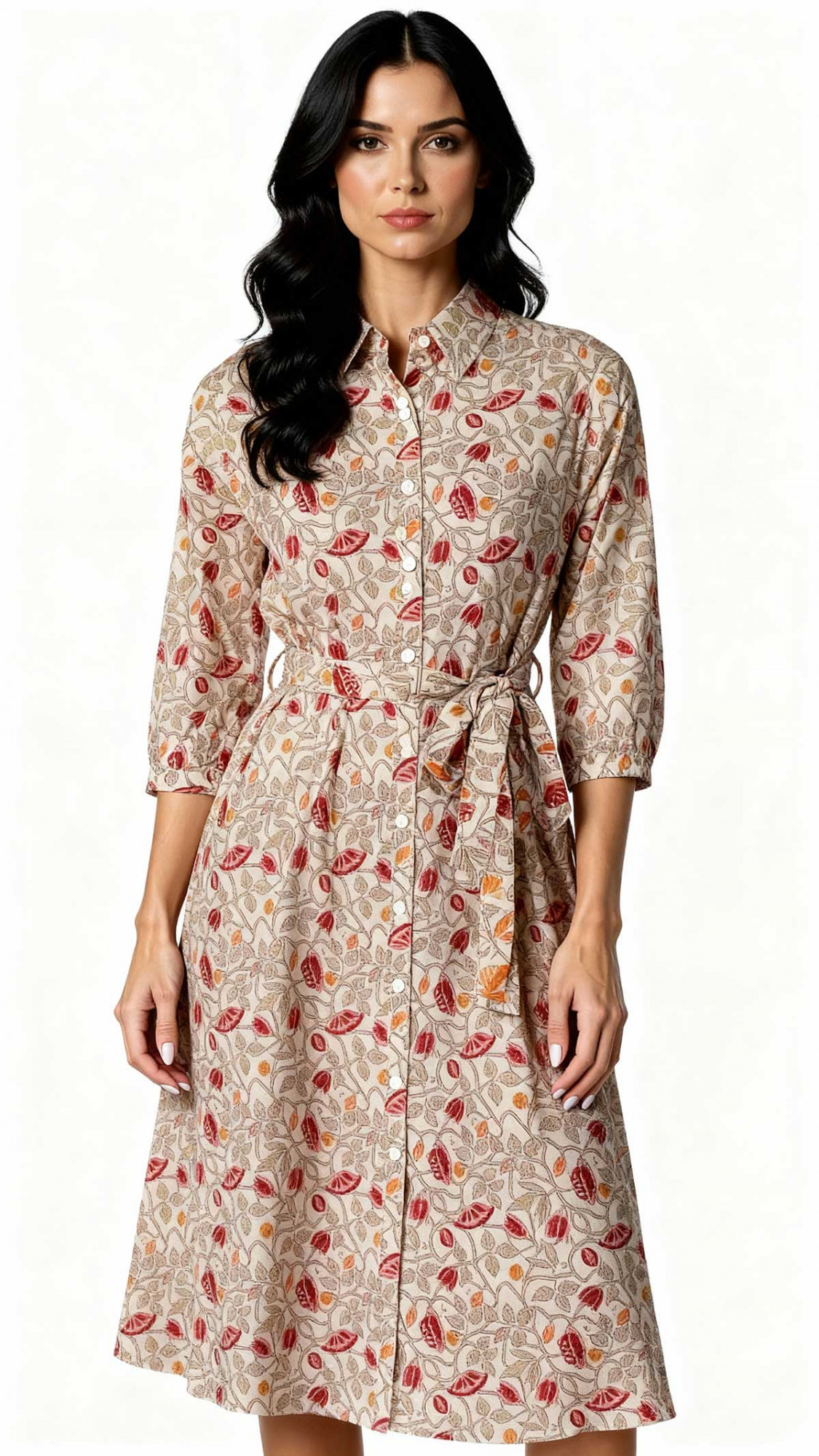Hand Printed Cotton Long Shirt Dress for Women