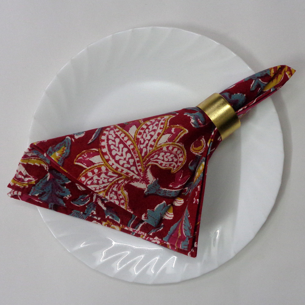 Hand Block Printed Cotton Napkin 45x45 cms Set of 4 Napkins Anarkali Red Gud 201397