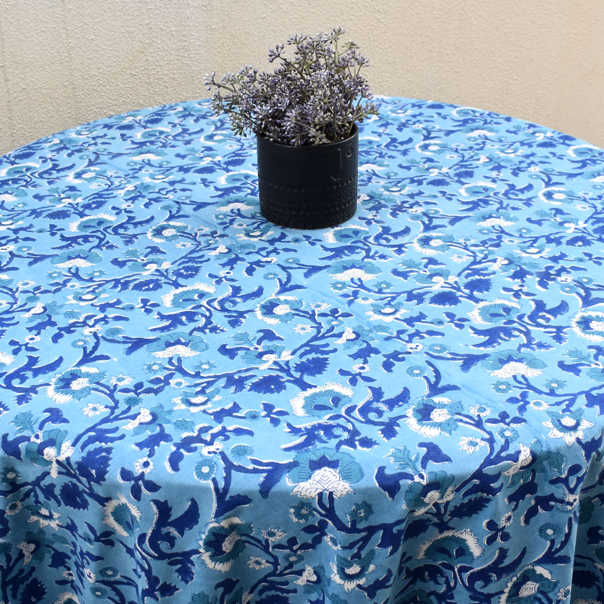 Round 220 cms Cotton French Design Table Cover Rukhsana Blue Bell 202402