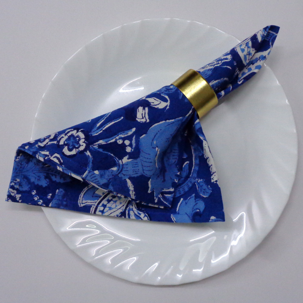 Hand Block Printed Cotton Napkin 45x45 cms Set of 4 Napkins Anarkali Blue Gud 106797