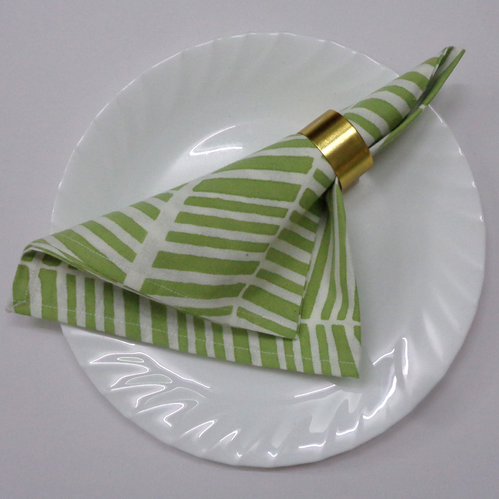 Hand Block Printed Cotton Napkin 45x45 cms Set of 4 Napkins Herringbone Celadon Green 205037