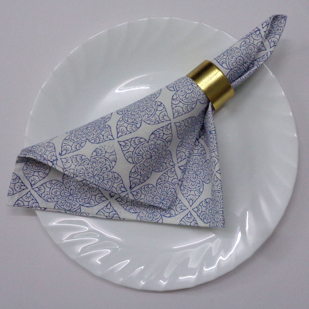 Hand Block Printed Cotton Napkin 45x45 Set of 4 Napkins Chokor Phool Blue 100588