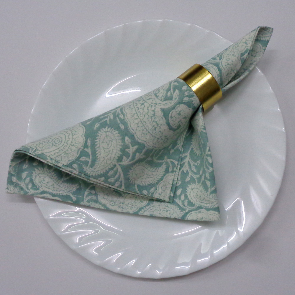 Hand Block Printed Cotton Napkin 45x45 cms Set of 4 Napkins Ambi Mineral Blue Gud 201582