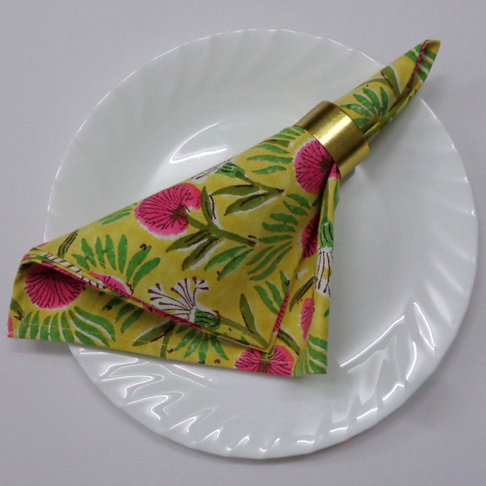 Hand Block Printed Cotton Napkin 45x45 cms Set of 4 Napkins Desert Blossom Pink Gud 100607