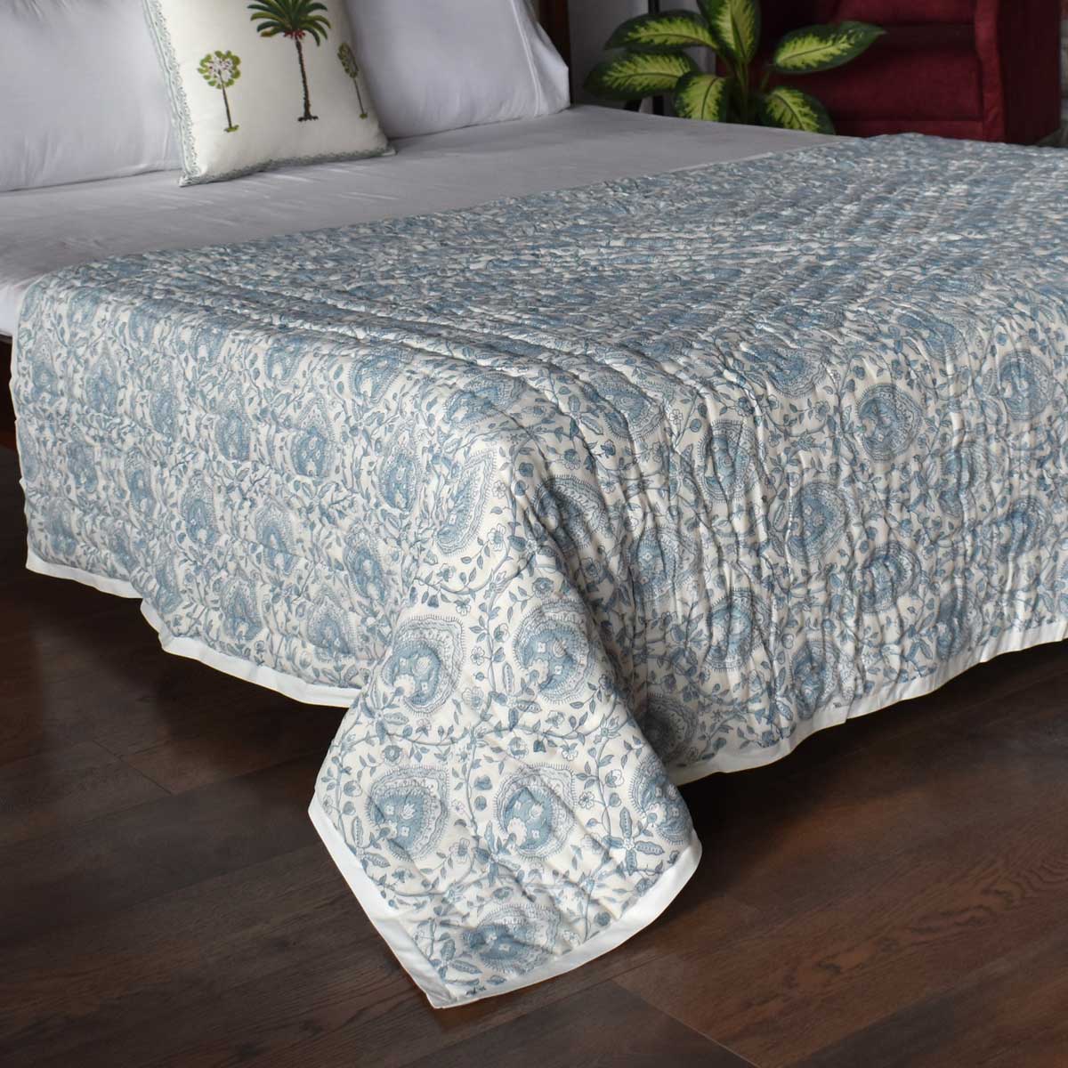 Hand Block Printed Cotton Twin Size Quilt 202217