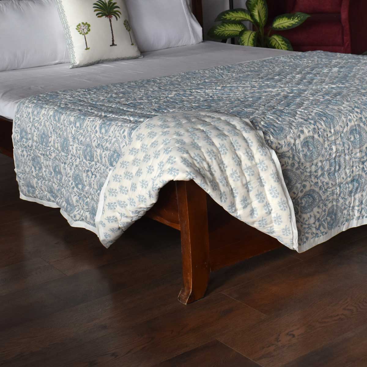 Hand Block Printed Cotton Twin Size Quilt 202217