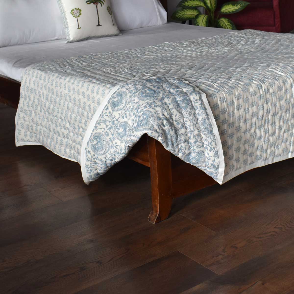 Hand Block Printed Cotton Twin Size Quilt 202217